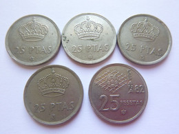 Lot De 5 - Espagne Espana - 25 Pesetas 1975 (x2) & 1982 (x3) - Juan Carlos Et Coupe Du Monde De Foot Pièce Monnaie Coin - 25 Pesetas