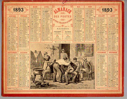 CALENDRIER GF 1893 - Le BARBIER De Village, Imprimeur Oberthur Rennes - Big : ...-1900