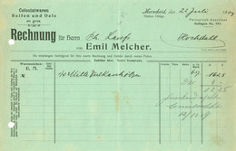 Merscheid Bei Solingen Ohligs Rechnung 1909 " Emil Melcher Seifen Öle Kolonialwaren " - Lebensmittel