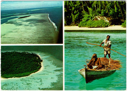 CPSM Maldives, Aerial Views, Maldives Island, Villingili ?, Multivue, Pêcheur, 1974 - Maldives