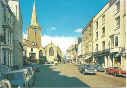 LARGER SIZED POSTCARD - HIGH STREET - TENBY - PEMBROKESHIRE - WALES - MINI'S - CORTINA - JAG - Pembrokeshire