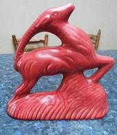 ANTIQUE ART DECO FAIENCE CAPRICORNE STATUE CERAMIQUE ROUGE * STEENBOK * CAPRICORN ? Fontinelle Dax Lejean Boch ? Z482 - Otros & Sin Clasificación