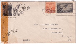 C UBA - 1941 - ENVELOPPE ILLUSTREE (HOTEL) AVEC CENSURE De HABANA => ELMHURST (USA) - Lettres & Documents