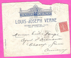 Enveloppe Louis-Joseph Verne Ebénisterie Ameublement à Bourg-Argental Loire Semeuse Lignée 50c. Rouge 1930 - Cartas & Documentos