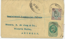 GB 1902 VF EVII ½ D Postal Stationery Wrapper Uprated 4D To Belgium REGISTERED - Storia Postale