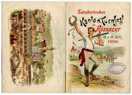 PROGRAMMA  MANIFESTAZIONE ZURCHERISCHES KANTON TURNFEST KUSNACHT 19 20 JULI ANNO 1896 ZURIGO SVIZZERA - Küsnacht