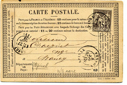 Carte Précurseur  Avec Sage N° 66 Epinal  Pour  Nancy    En 1876(T 161) - Cartes Précurseurs