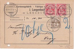 Carte Commerciale De La Firme Cartonnagefabrik J.Langenbach. Lenzburg - 1900 - Bel Affranchissement - Lenzburg