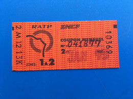 Janv 95-Ticket Billet Métro-Bus-Train-S.N.C.F✔️R.A.T.P-☛Régie Autonome Transport Parisien-Train-Métropolitain-Zone 1/2 - Europe