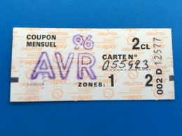 Avri-96 Ticket Billet Métro-RER-Bus-Train-S.N.C.F✔️R.A.T.P-☛Régie Autonome Transport Parisien-Train-Métropolitain-Coupon - Europe