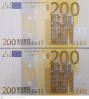 Paar Correlativ 200 EURO SPAIN (V) T001, DRAGHI, UNC - 200 Euro