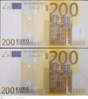 Paar Correlativ 200 EURO ALEMANIA(X) E002A2, DRAGHI, AUNC - 200 Euro