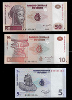 CONGO D.R. BANKNOTE - 3 NEW NOTES 5 - 1997, 10 - 2003, 50 FRANCS 2000 UNC (NT#02) - Democratic Republic Of The Congo & Zaire