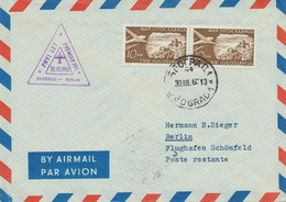 JUGOSLAWIEN 1960 Flugpostmarken 10 Din (Paar) Selt. JAT Erstflug BELGRAD-BERLIN - Poste Aérienne