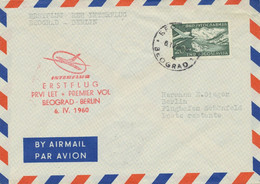 JUGOSLAWIEN 1960 Flugpostmarke 20 Din EF Selt. INTERFLUG Erstflug BELGRAD-BERLIN - Luchtpost