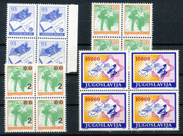 YUGOSLAVIA 1987/92 Postal Service 4 Different Superb U/M Blocks Of Four VARIETY - Imperforates, Proofs & Errors