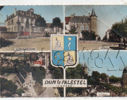 Dun-le-Palestel (23) : 4 Vues Avec Blason Dont Vue Aérienne Générale Sur Le Quartier De L'église En 1957 GF. - Dun Le Palestel