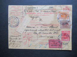 Jugoslawien SHS 1923 Paketkarte / Parcel Card Ljubljana 2 Klebezettel Izvoz Maribor Unn Weiterfranko Fr.2 Ct.50 Nachport - Lettres & Documents