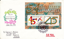 U. N. New York FDC  To Germany 26-6-1990 Souvenir Sheet UN 45 Anniversary - Storia Postale