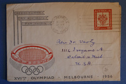 M19 AUSTRALIE BELLE LETTRE AEROGRAMME 1957 CAMBERWELL POUR DETROIT USA + JEUX OLYMPIADES MELBOURNE+ AFFRANCH PLAISANT - Brieven En Documenten