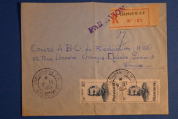 M21 MADAGASCAR BELLE LETTRE RECOM.1954 PAR AVION TANANARIVE POUR PARIS CHAMPS ELYSEE +PAIRE +FRANCE+ AFFRANCH PLAISANT - Lettres & Documents
