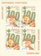 SCOUT,EUROPA CEPT 2007 MINISHEET X4 STAMPS , **, Used,FACE VALUE! ROMANIA. - Volledige & Onvolledige Vellen