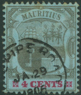 MAURITIUS „CUREPIPE ROAD“ Very Fine CDS On 4 C Coat Of Arms, 1906 + „CUREPIPE RO - Maurice (...-1967)