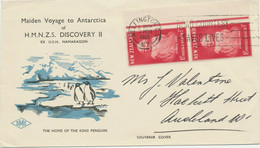 NEW ZEALAND 1965 Princess Anne 1 1/2+1/2d (2x) Rare Multiple Postage On Maiden Voyage To Antarctica H.M.N.Z.S. DISCOVERY - Cartas & Documentos