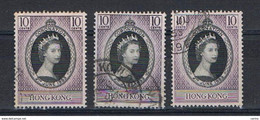 HONG-KONG:  1953  ELIZABET  CORONATION  -  10 C. USED  STAMPS  -  REP.  3  EXEMPLARY  -  YV/TELL. 175 - Used Stamps