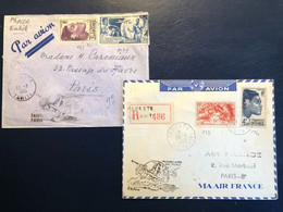 2 Lettres Océanie N°194+ 198 Et N°193+ PA29, OBL PAPEETE (25.3.1950) Avec Cachet Noir PREMIERE LIAISON..., TB - Covers & Documents