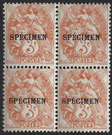 FRANCE Cours D'instructions N°109 CI 3 3c Orange Type Blanc Spécimen Bloc De 4 Fraicheur Postale Signé Calves - Specimen