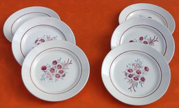 Suite De 6 Assiettes Plates Demi-porcelaine 1900/1905  Badonviller Fenal Décor Francine  Diamètre : 230 Mm - Badonviller (FRA)
