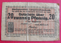 Allemagne. 20 Zwanzig Pfennig. Stadtgemeinde Langenschwalbach. J.P Himmer Augsburg - To Identify