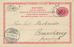 SCHWEDEN 1898 10 Öre Kab.-GA-Postkarte M. Sehr Selt. Punkten-K1 "MÖLLE" N. BRAUNSCHWEIG - 1872-1891 Ringtyp