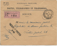 LETTRE EN FRANCHISE RECOMMANDEE -POSTES,TELEGRAPHES ET TELEPHONES - AVEC OBLITERATION TRESOR ET POSTES *210*- ANNEE 1917 - Storia Postale