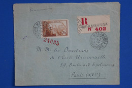 N19 MADAGASCAR BELLE LETTRE RECOM. 1938 PETIT BUREAU MORAMANGA POUR PARIS + AFFRANCHISSEMENT INTERESSANT - Brieven En Documenten