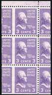 USA 1938 3 C Thomas Jefferson Postfr. 6-er-Block Vom Oberrand (ex. MH), ABARTEN - Plaatfouten En Curiosa