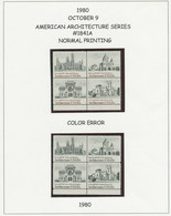 USA 1980 American Architectur U/M Se-tenant-4-blk VARIETIES MISSING COLOUR - Variedades, Errores & Curiosidades