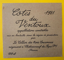 18910 - Côtes Du Ventoux 1981 Le Cellier Des Trois Couronnes - Côtes Du Ventoux