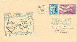 USA 1934 Decorative Superb Rare First Flight BRISTOL – CHARLOTTESVILLE VIRGINIA - 1c. 1918-1940 Covers