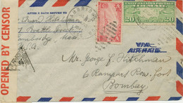 USA 1941 Lupo-Zensur-Bf M Indischer Dreieck-Zensur-Stpl. U. 151C-Zensuraufkleber Von CAMBRIDGE N. BOMBAY - 2c. 1941-1960 Covers