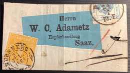 1865 Bayern Mi 8 + Österreich Zeitungsstempelmarke MIF RARITÄT Streifband NÜRNBERG> Saaz Via Prag(beer Bier Brief Hopfen - Briefe U. Dokumente