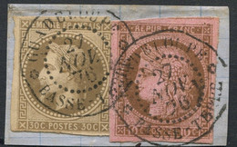 !!! N°9 ET 18 DES COLO GENERALES SUR FRAGMENT, CACHET A DATE GUADELOUPE BASSE TERRE. SUPERBE - Napoléon III