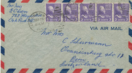 USA 1949 Thomas Jefferson 3 C Strip Of 5 – Rare Multiple Postage Early Air Mail - 2c. 1941-1960 Covers