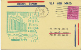 USA 1950, Selt. Kab.-Erstflug A.M. 106 "Sioux City, Iowa - Chicago, Illinois" - 2c. 1941-1960 Cartas & Documentos