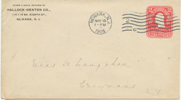 USA 1905 2 C Pink Washington VF STO Postal Stationery Env NEWARK, N.J. - 1901-20
