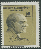 TÜRKEI 1965 Atatürk 50 K Schwarz/gelb Postfr ABART Schwarzdruck Stark Verschoben - Ungebraucht