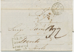 GB 1849 Int. Unfree Stampless VFU Taxed Cover (hw. "32" In Black) TRENTO, TIROLO - Covers & Documents