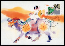 Macao 1997 Year Of The Ox Stamp On Maximum Card - Maximum Cards