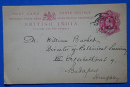 C INDIA BELLECARTE 1913 VOYAGEE BOMBAY A BUDAPEST HUNGARY + AFFRANCHISSEMENT INTERESSANT - 1911-35 Roi Georges V